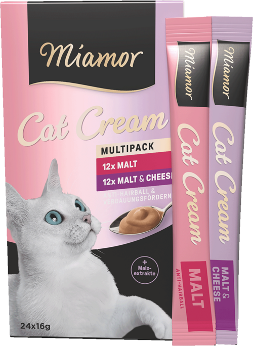 Miamor Cat Snack (Cream) Vorteilspack: 
Malt-Cream + Malt-Cream Käse 24x16g