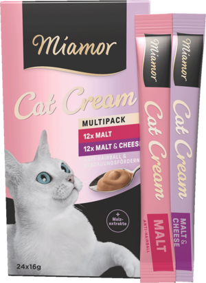 Miamor Cat Snack (Cream) Vorteilspack: 
Malt-Cream + Malt-Cream Käse 24x16g
